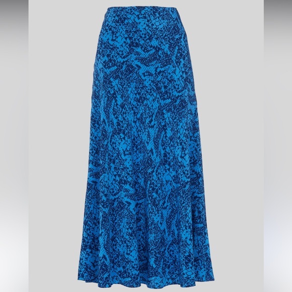 Whistles Silk Snake Print Blue Maxi Skirt Size 4